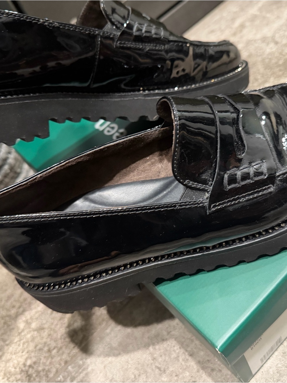 Paul Green Black Patent Platform Penny Loafers